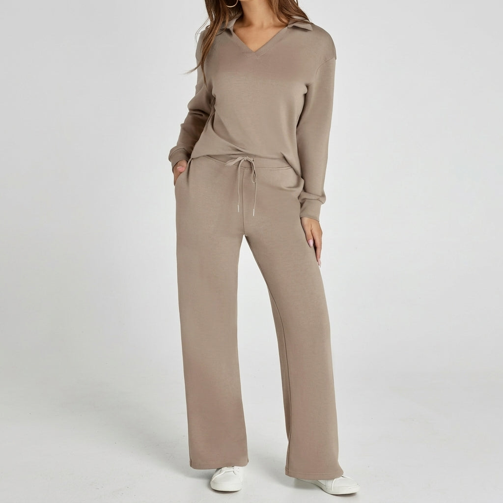 Elsa Collared Lounge Set - Taupe