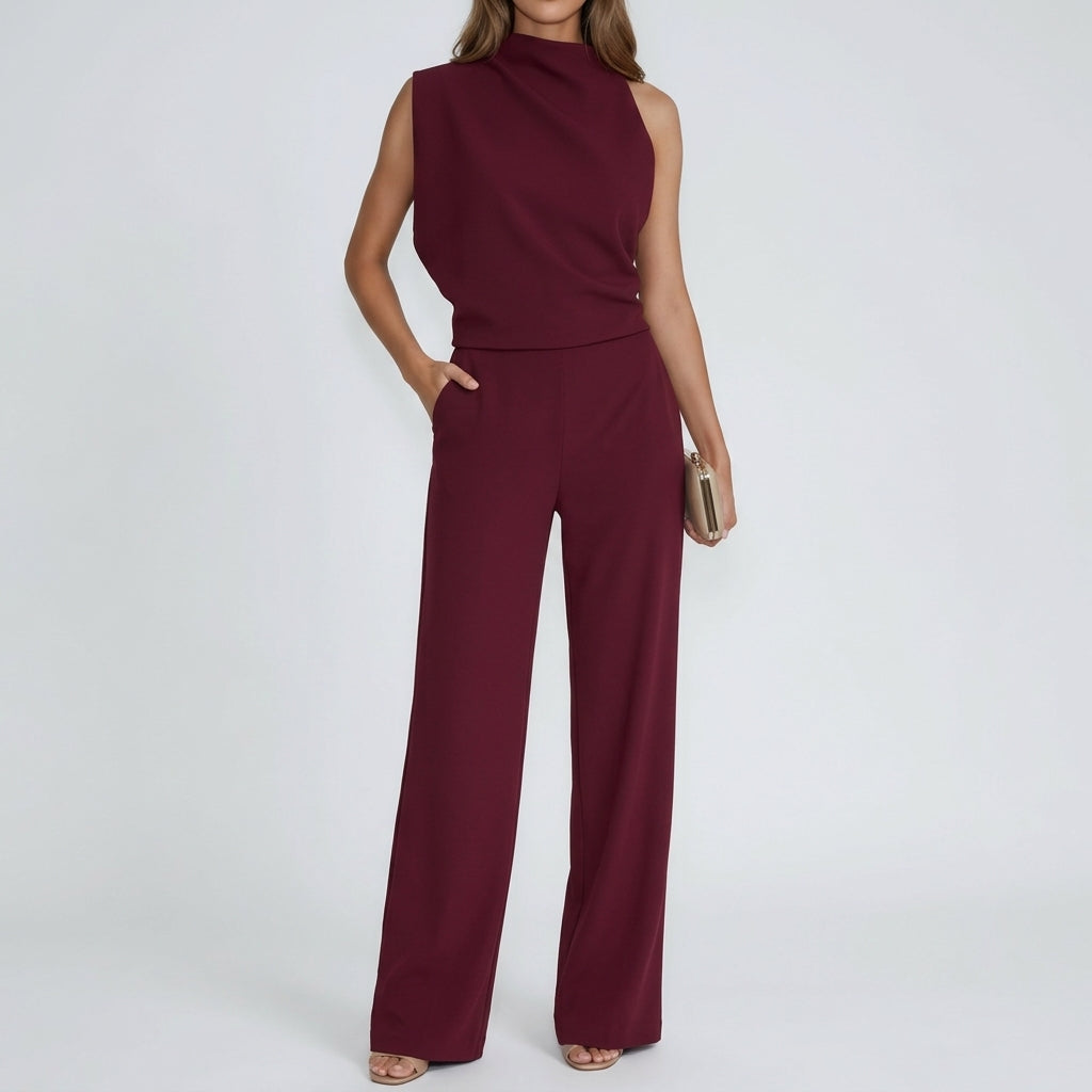 Sigrid Mock Neck Jumpsuit - Burgundy