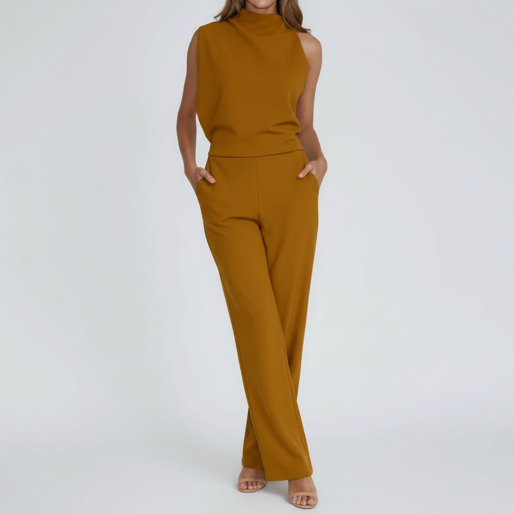 Sigrid Mock Neck Jumpsuit - Mustard