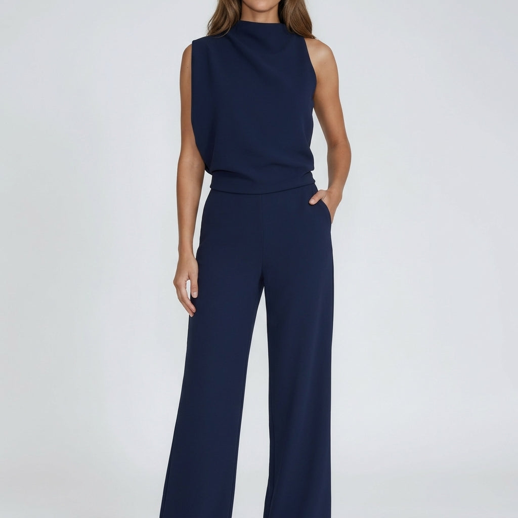 Sigrid Mock Neck Jumpsuit - Navy
