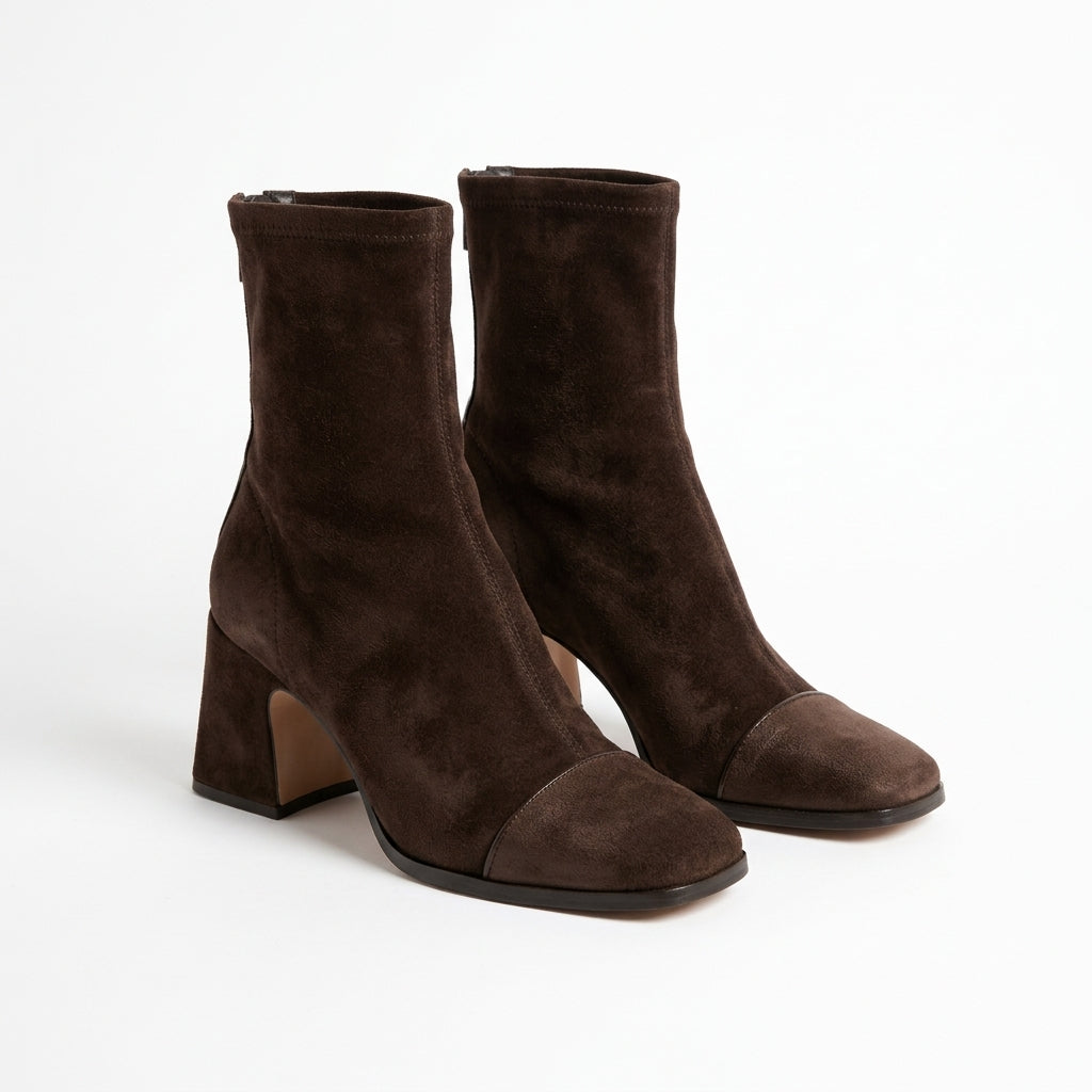 Ines Suede Sock Boots - Brown