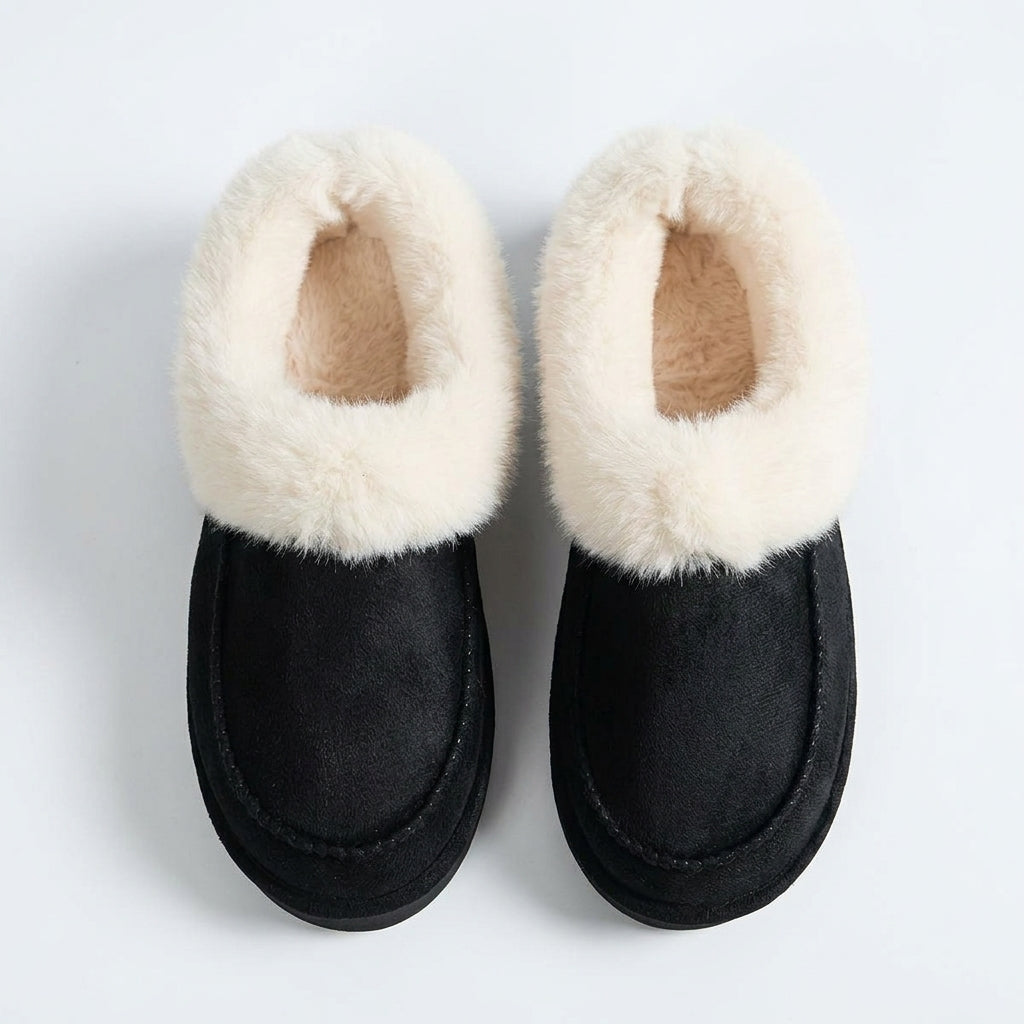 Elin Faux Shearling Slippers - Black