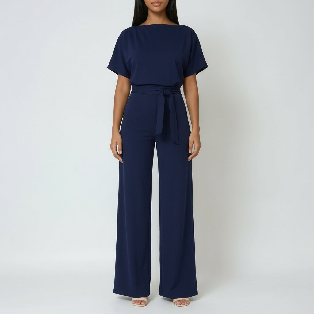 Ottilia Tie Waist Jumpsuit - Navy Blue