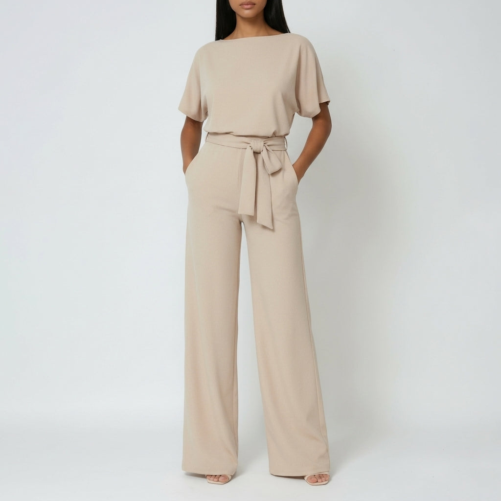 Ottilia Tie Waist Jumpsuit - Beige