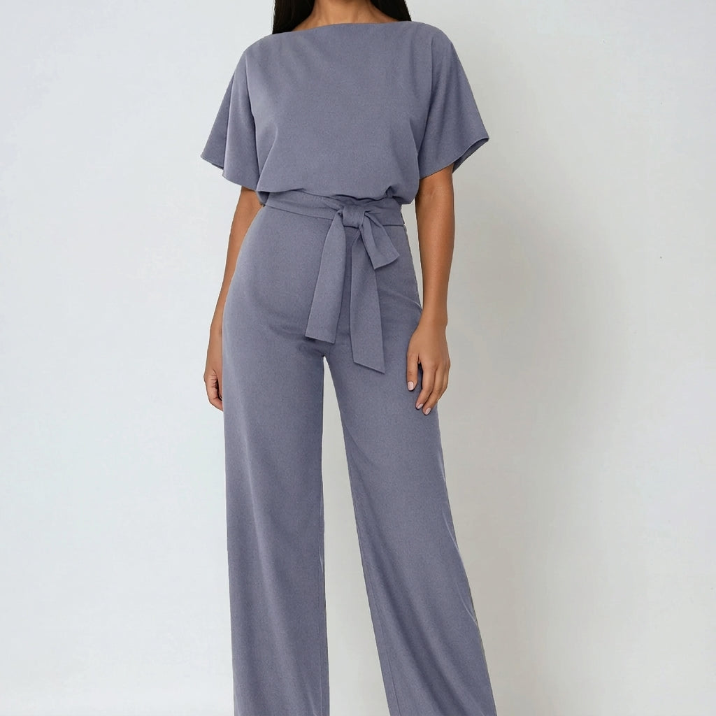 Ottilia Tie Waist Jumpsuit - Grey