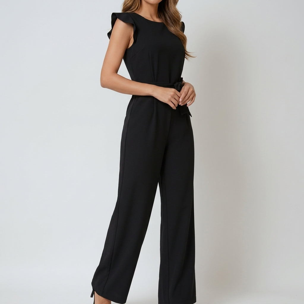 Runa Flutter Sleeve Jumpsuit - Black