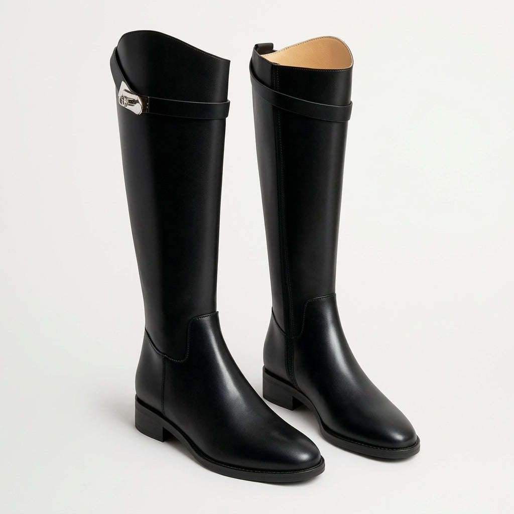 Mette Leather Riding Boots - Black