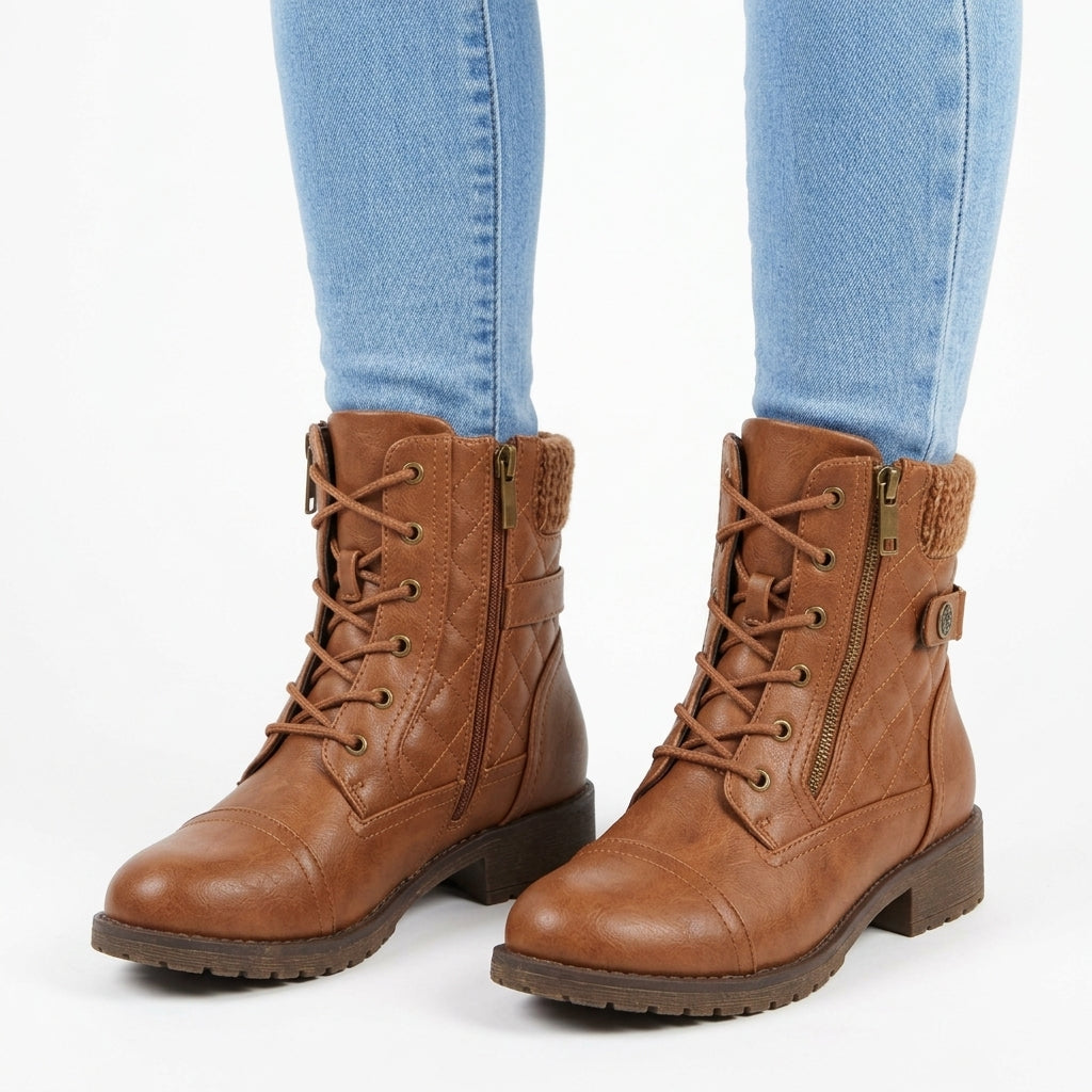 Tove Leather Combat Boots - Tan