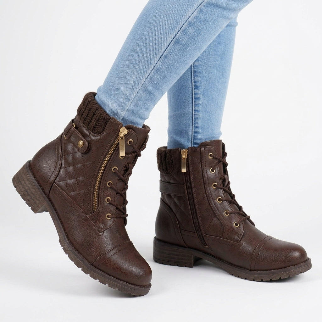 Tove Leather Combat Boots - Brown