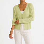 Novella Cropped Knit Cardigan - Lime Green