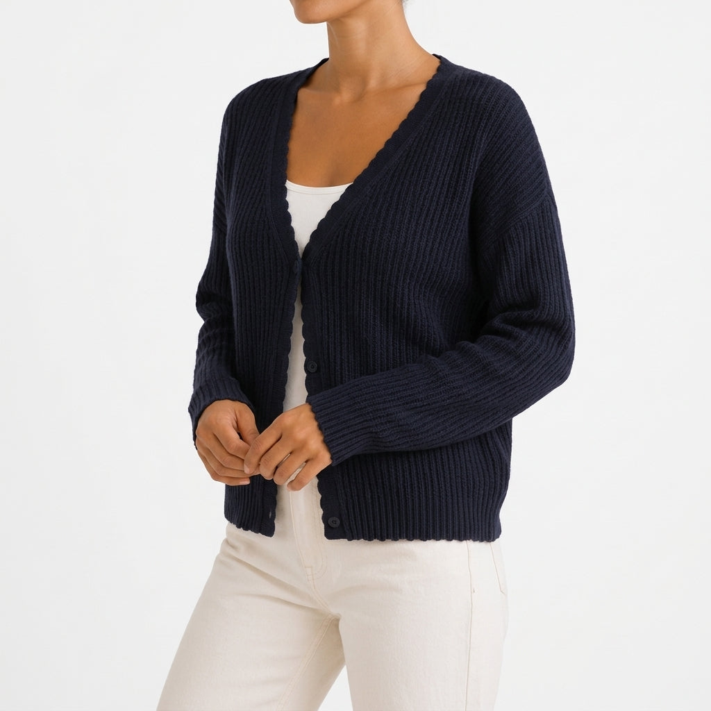 Novella Cropped Knit Cardigan - Navy Blue