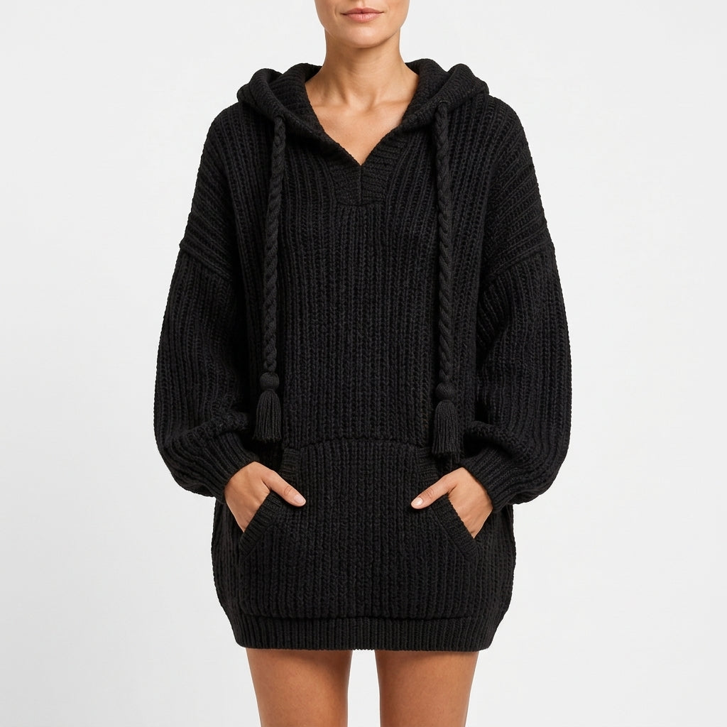 Dagmar Longline Knit Hoodie - Black