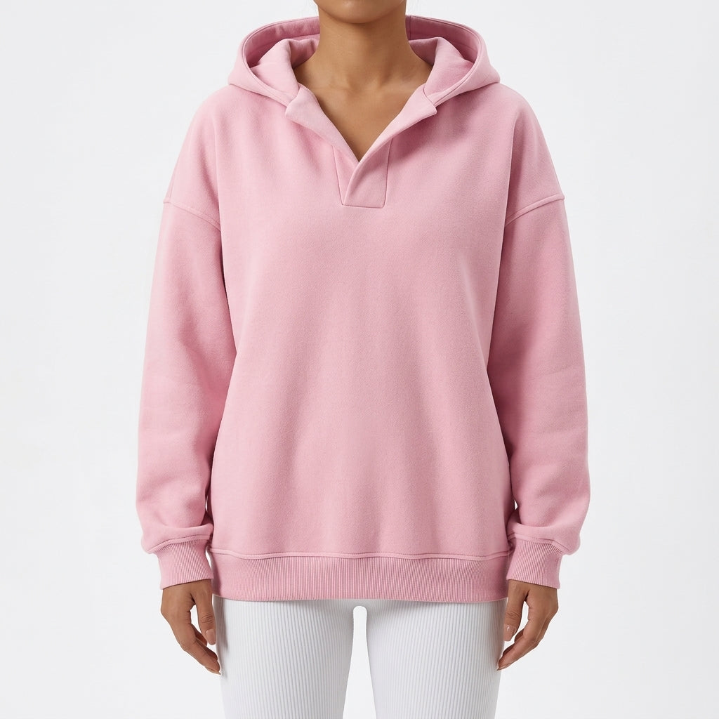 Malin Notch Neck Hoodie - Pink