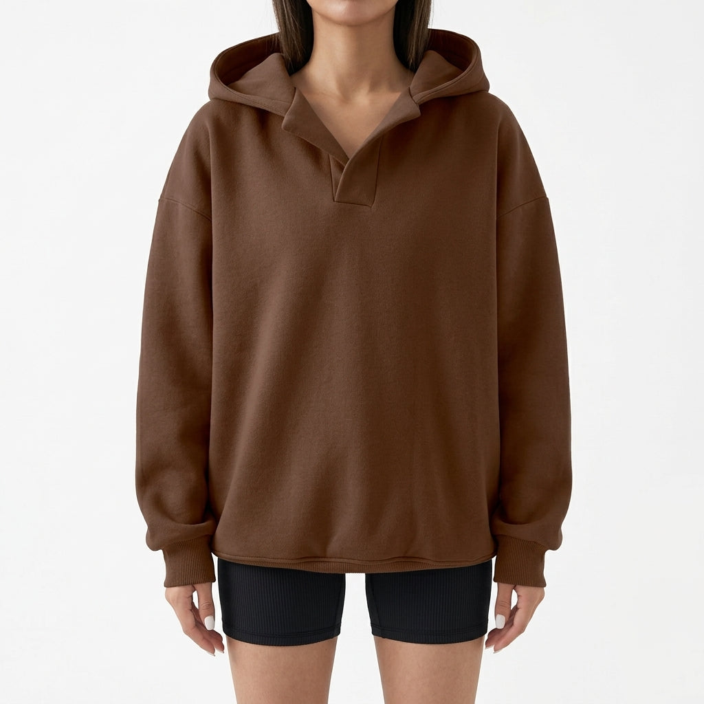 Malin Notch Neck Hoodie - Brown