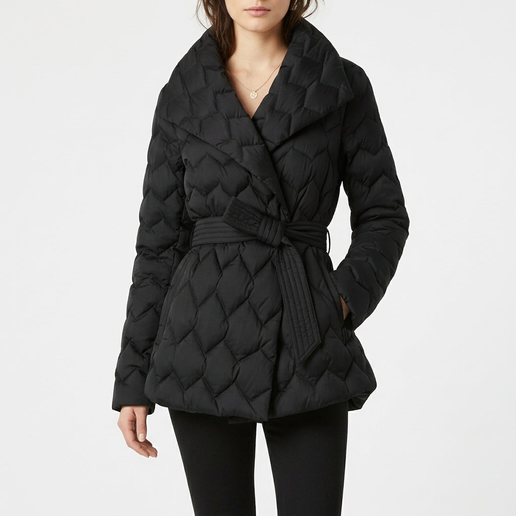 Freja Quilted Belted Jacket - Black