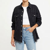 Siri Distressed Denim Shacket - Black