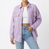 Siri Distressed Denim Shacket - Purple