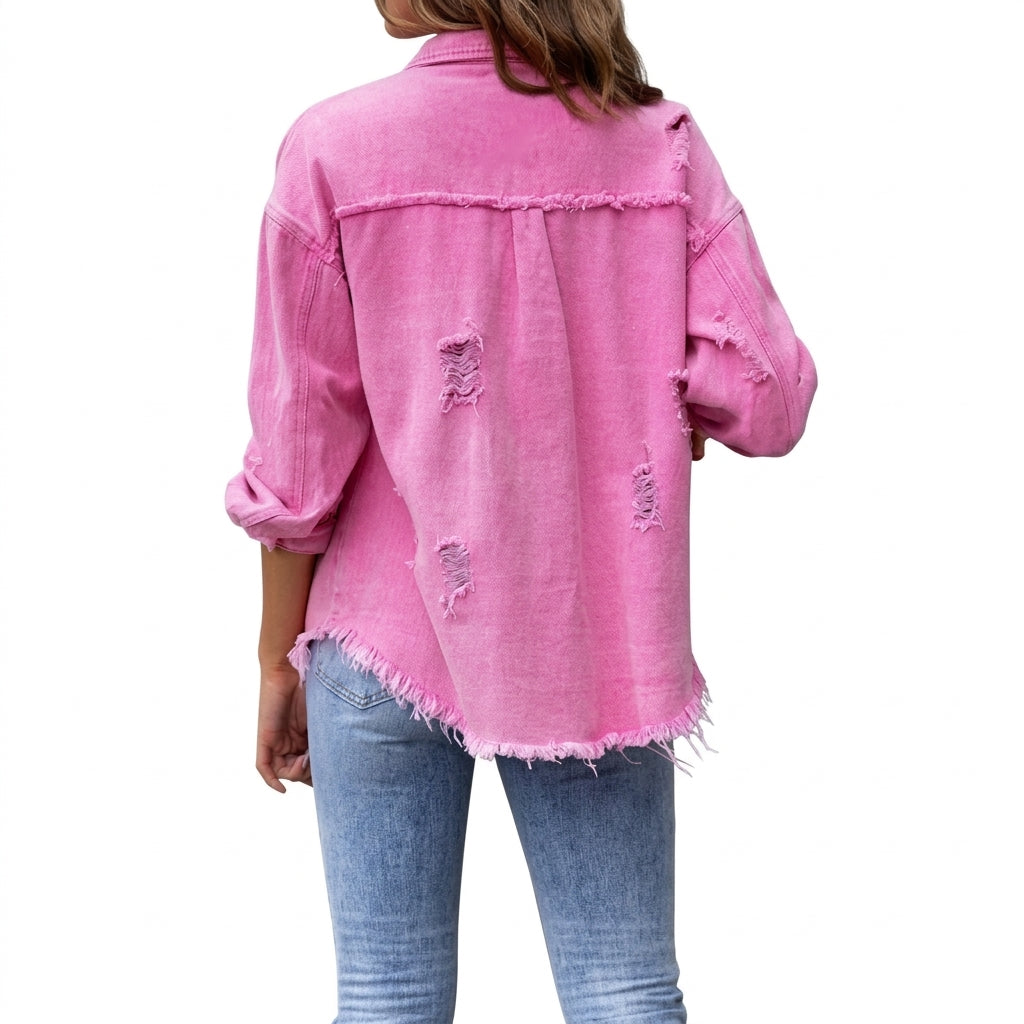 Siri Distressed Denim Shacket