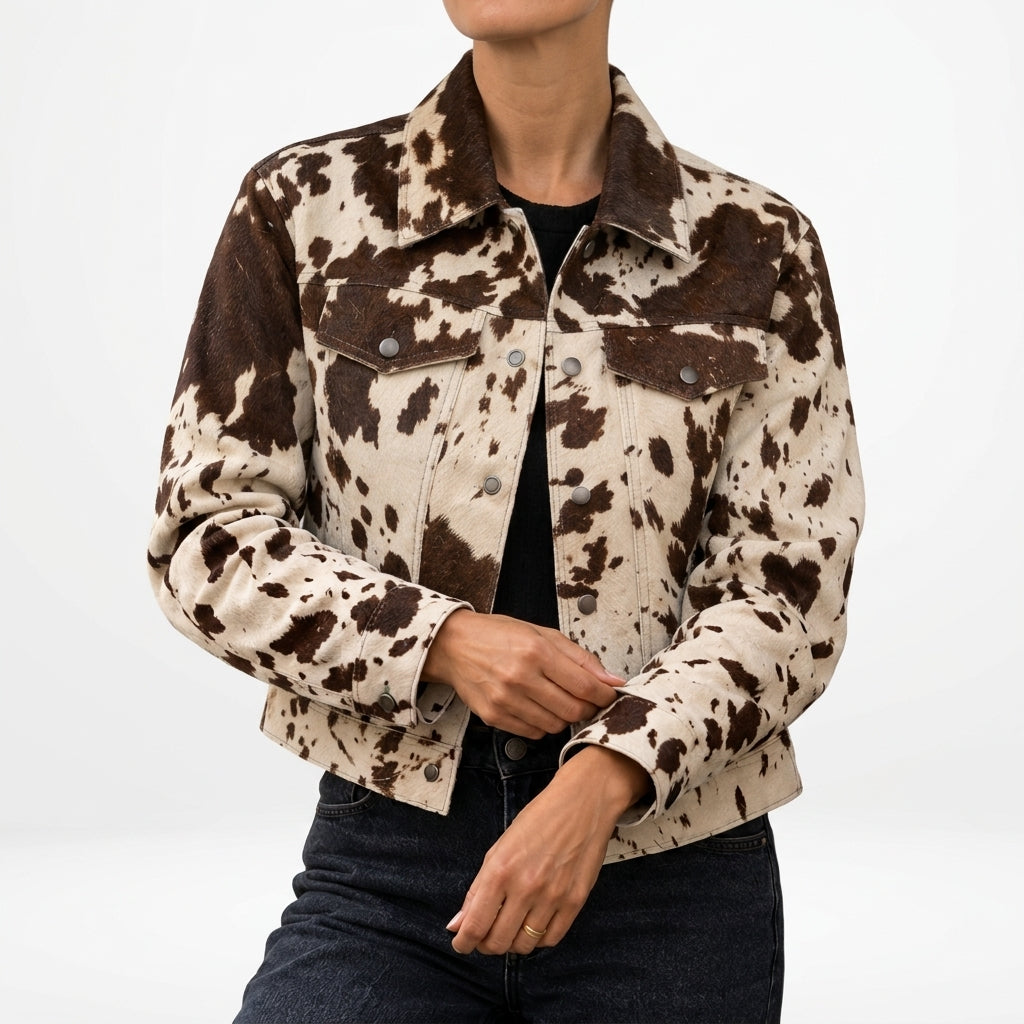 Britt Cow Print Leather Jacket - Cow Print
