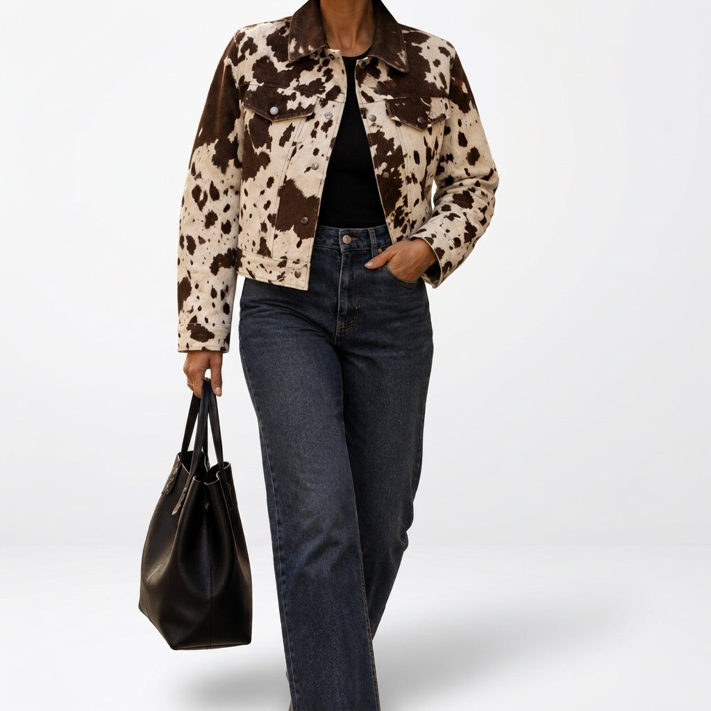 Britt Cow Print Leather Jacket