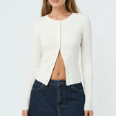 Mathilde Fitted Rib Cardigan - White