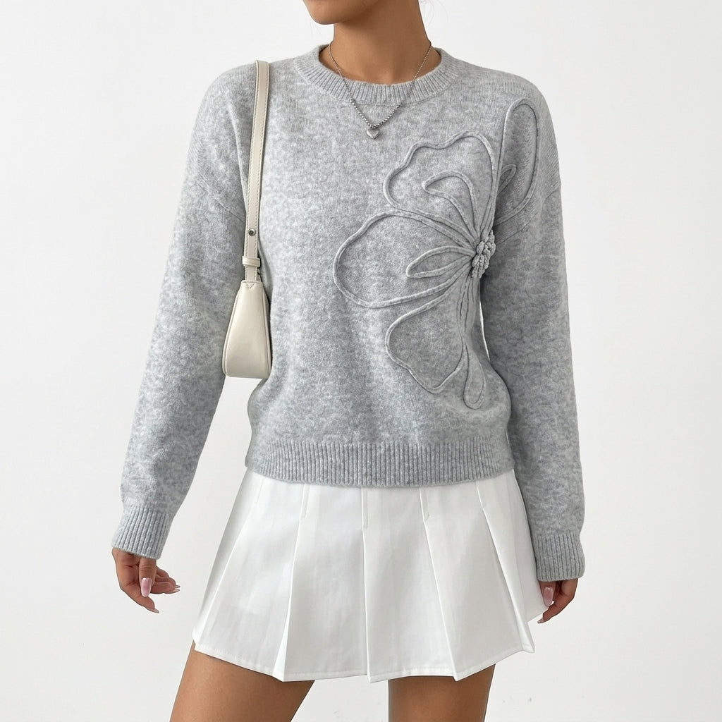 Thyra Flower Sweater - Grey