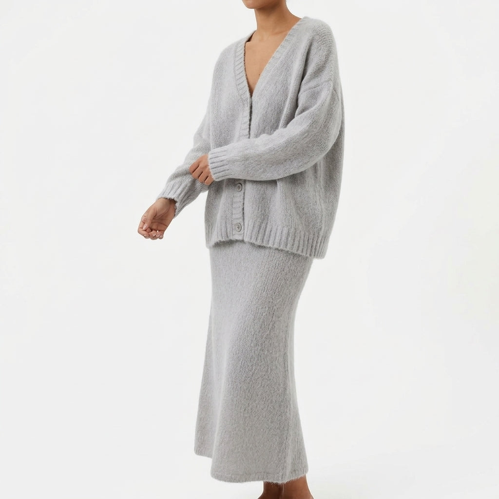 Solvig Brushed Knit Skirt Set - Grey