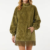 Rakel Suede Fringe Dress - Olive Green