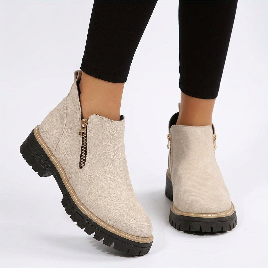 Nanna Suede Zip Ankle Boots - Ivory