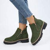 Nanna Suede Zip Ankle Boots - Green
