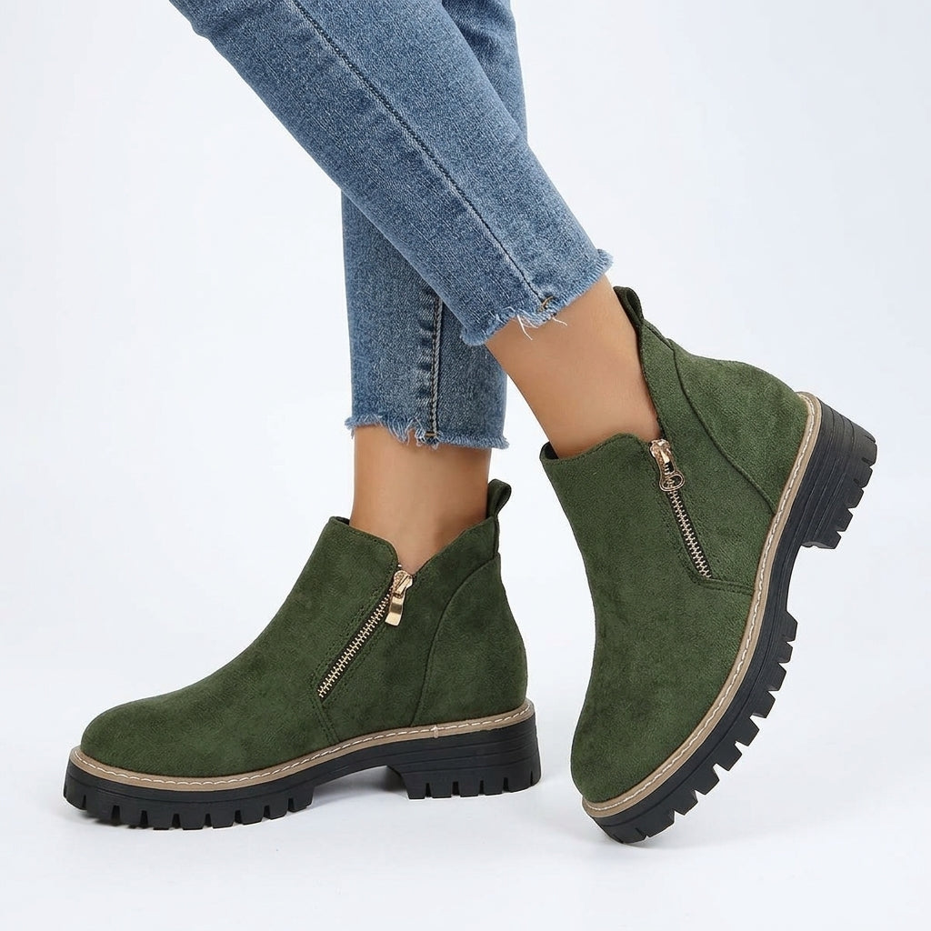 Nanna Suede Zip Ankle Boots - Green