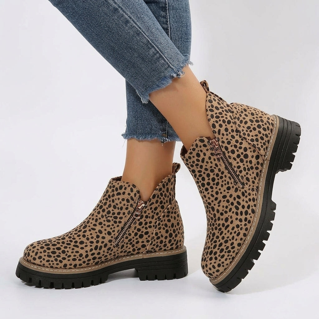 Nanna Suede Zip Ankle Boots - Leopard