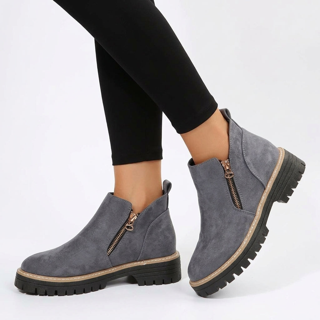 Nanna Suede Zip Ankle Boots - Grey