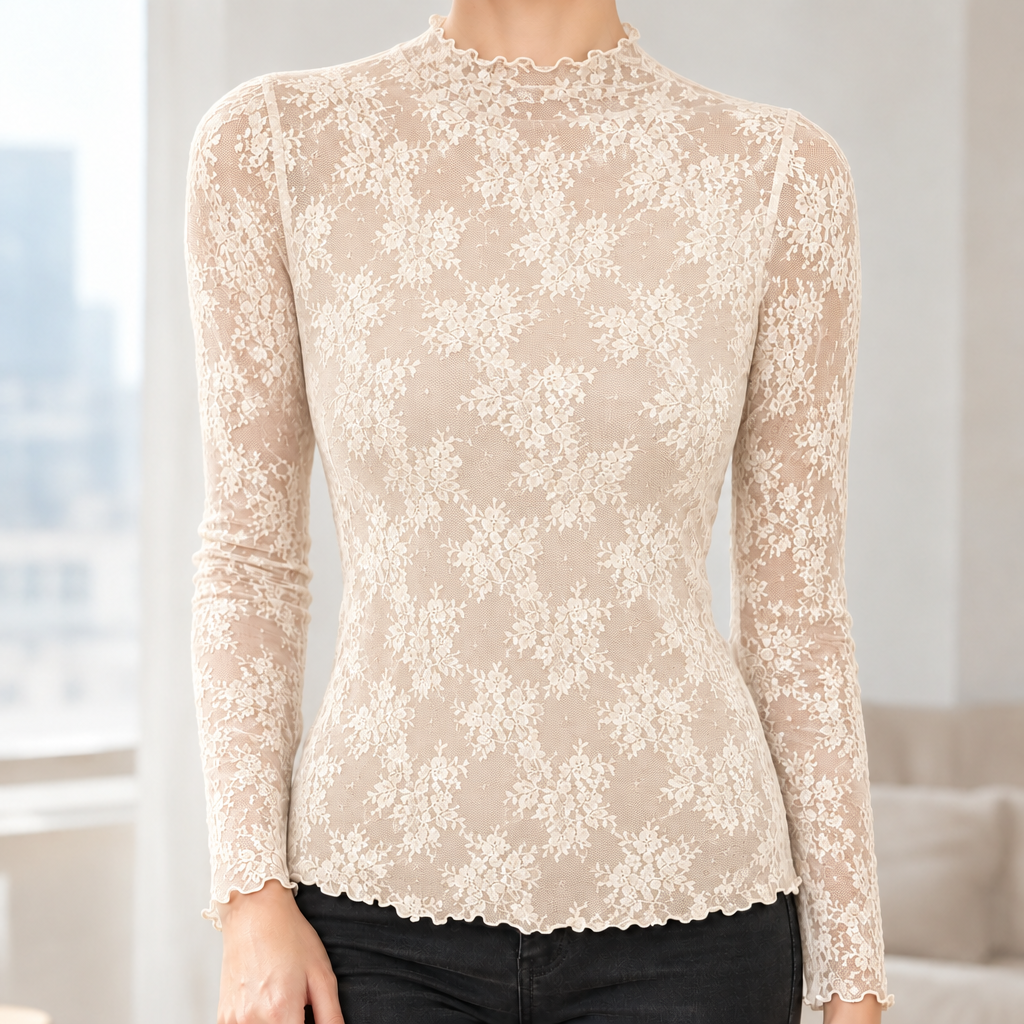Brunella Lace High Neck Top - Apricot