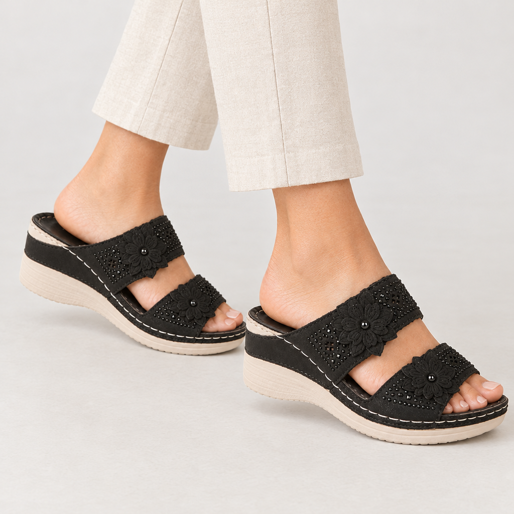 Loreto Floral Wedge Sandals