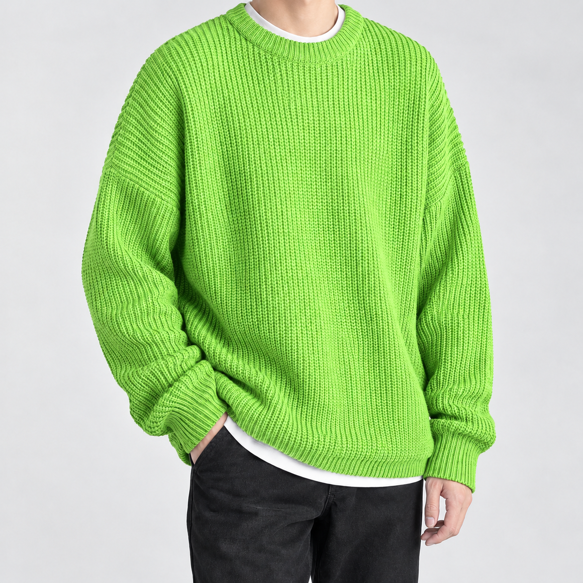 Sebastien Ribbed Crew Neck Sweater - Fluorescent Green