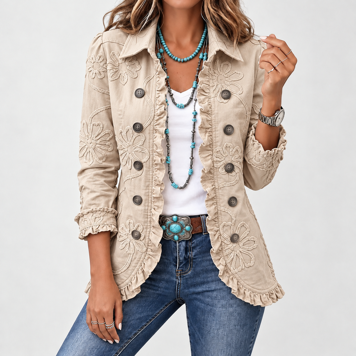 Hermine Floral Ruffle Jacket - Apricot