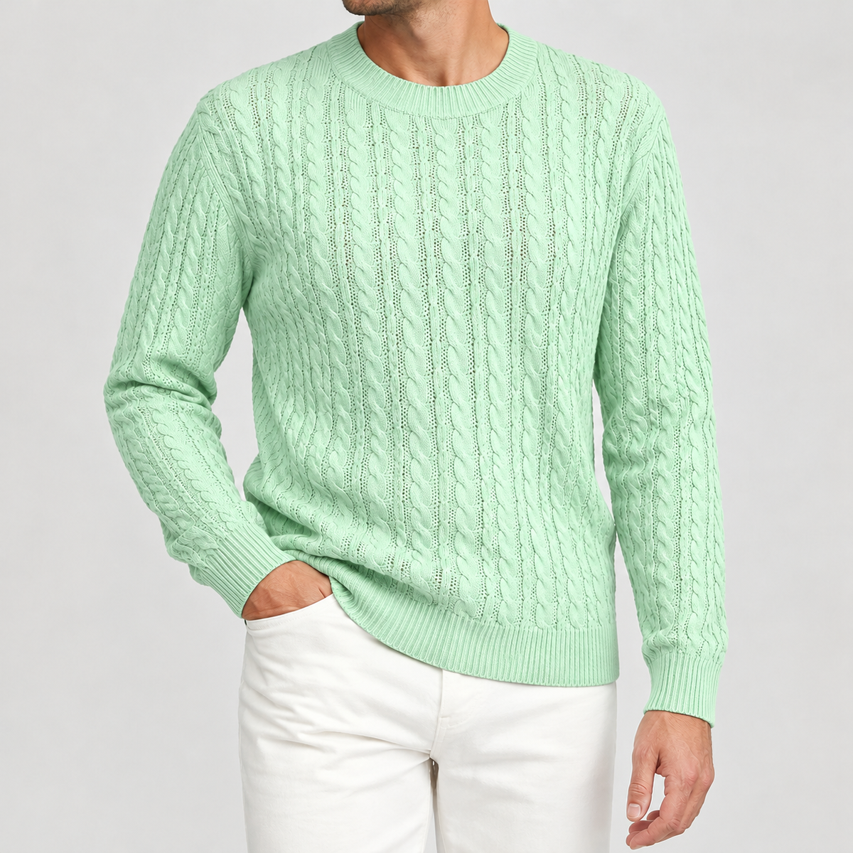 Salvador Cable Knit Sweater - Light Green