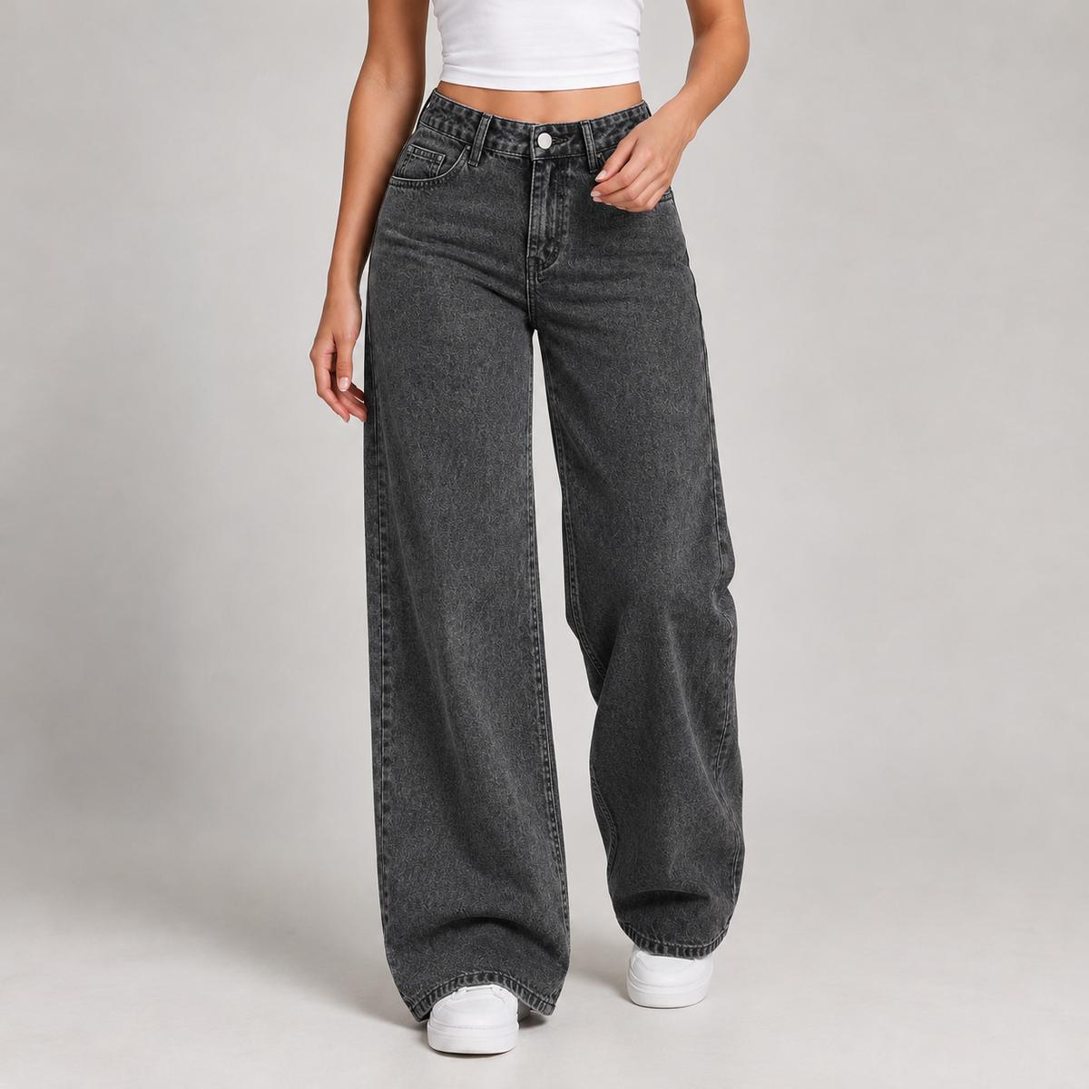 Barbara Wide Leg Jeans - Black Gray