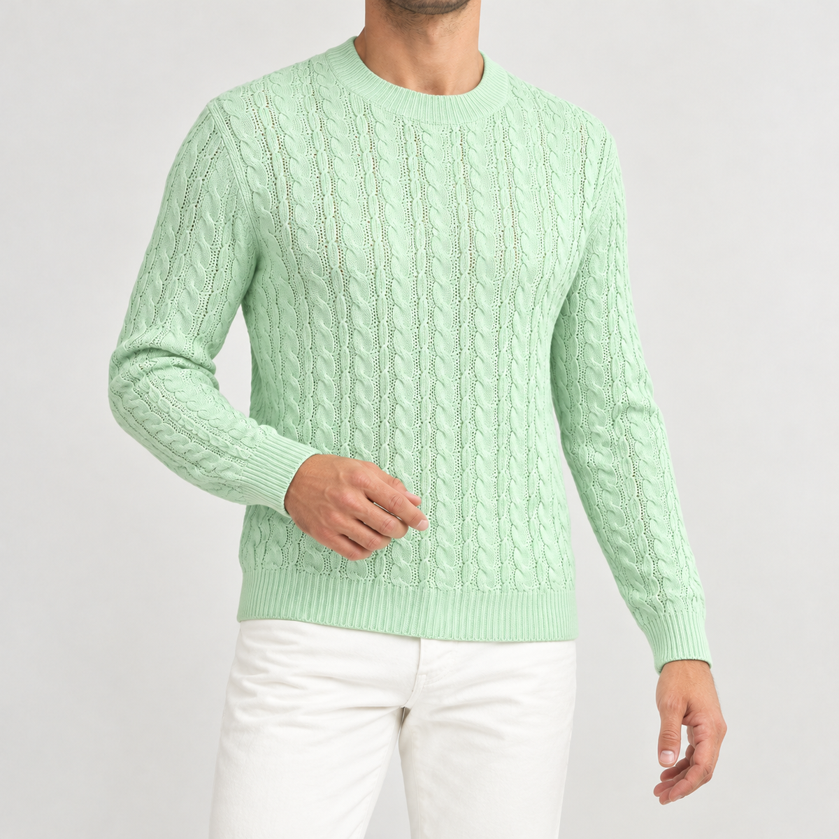 Salvador Cable Knit Sweater - Light Green