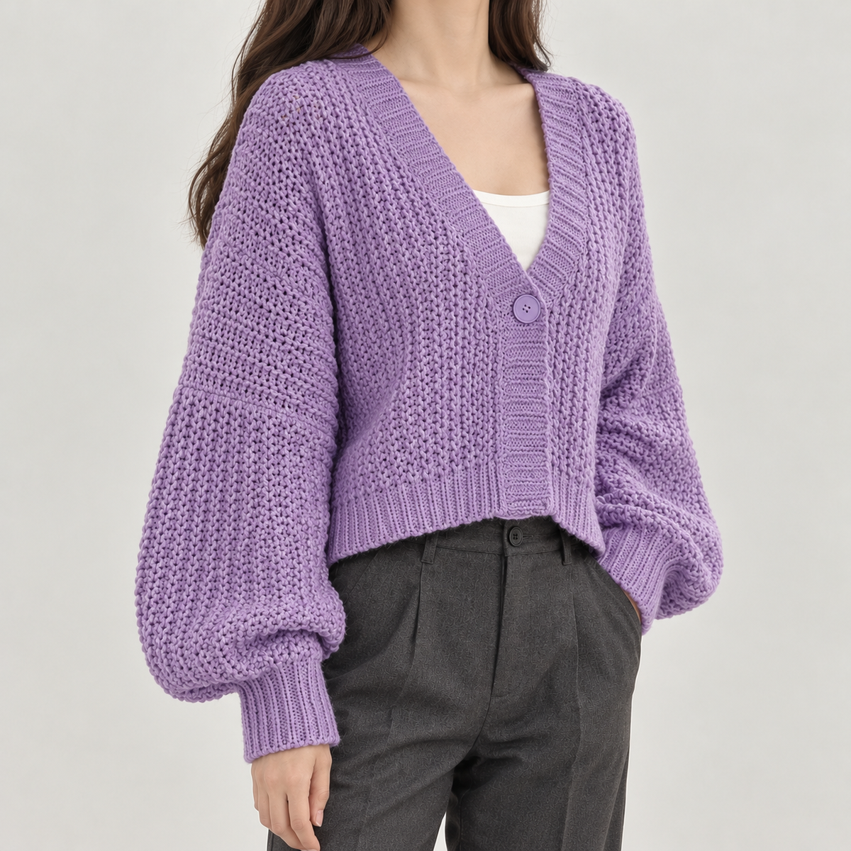 Victoria Chunky Knit Cardigan - Purple