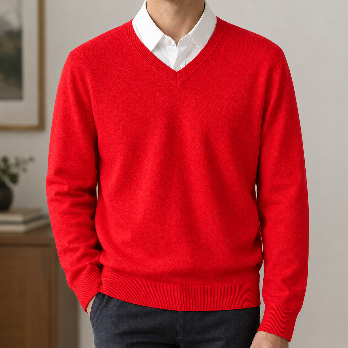 Nicanor V Neck Sweater - Red