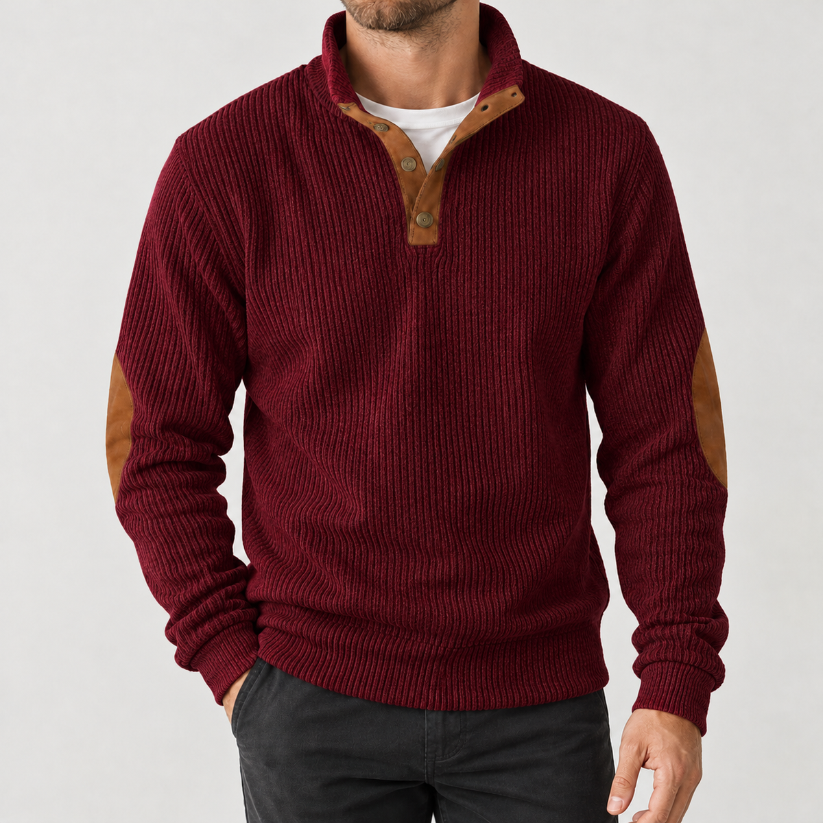 Beat Ribbed Pullover Jacket - Wine Red