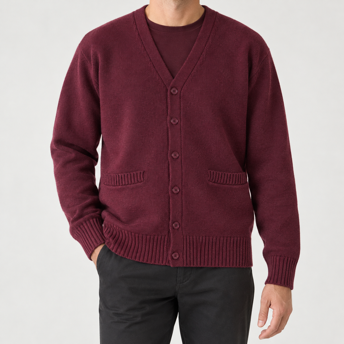 Anibal V Neck Cardigan - Dark Red