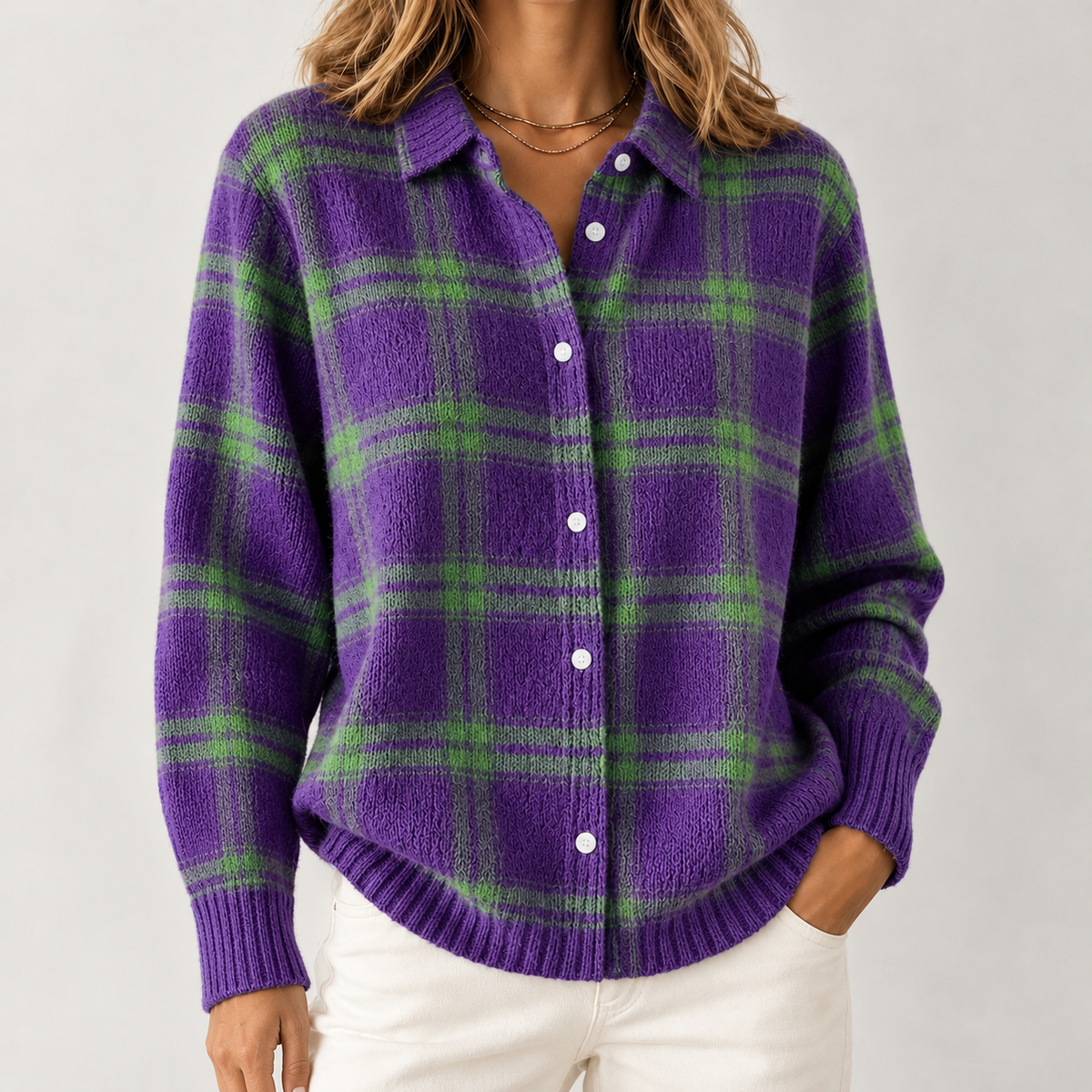 Emmeli Plaid Sweater - Purple
