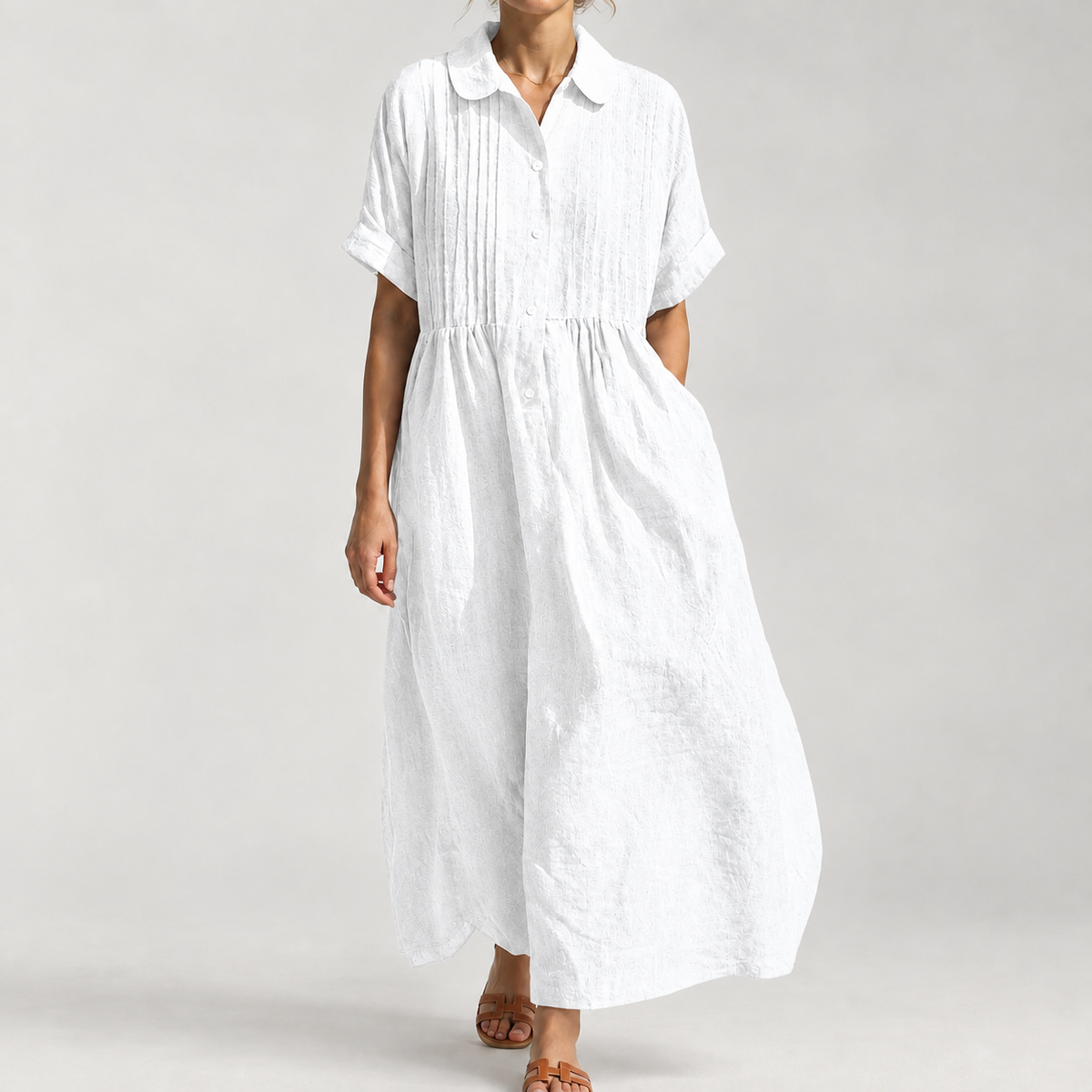 Cremilde Pintuck Maxi Dress - White