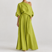 Rosaria Off Shoulder Skirt Set - Yellow Green