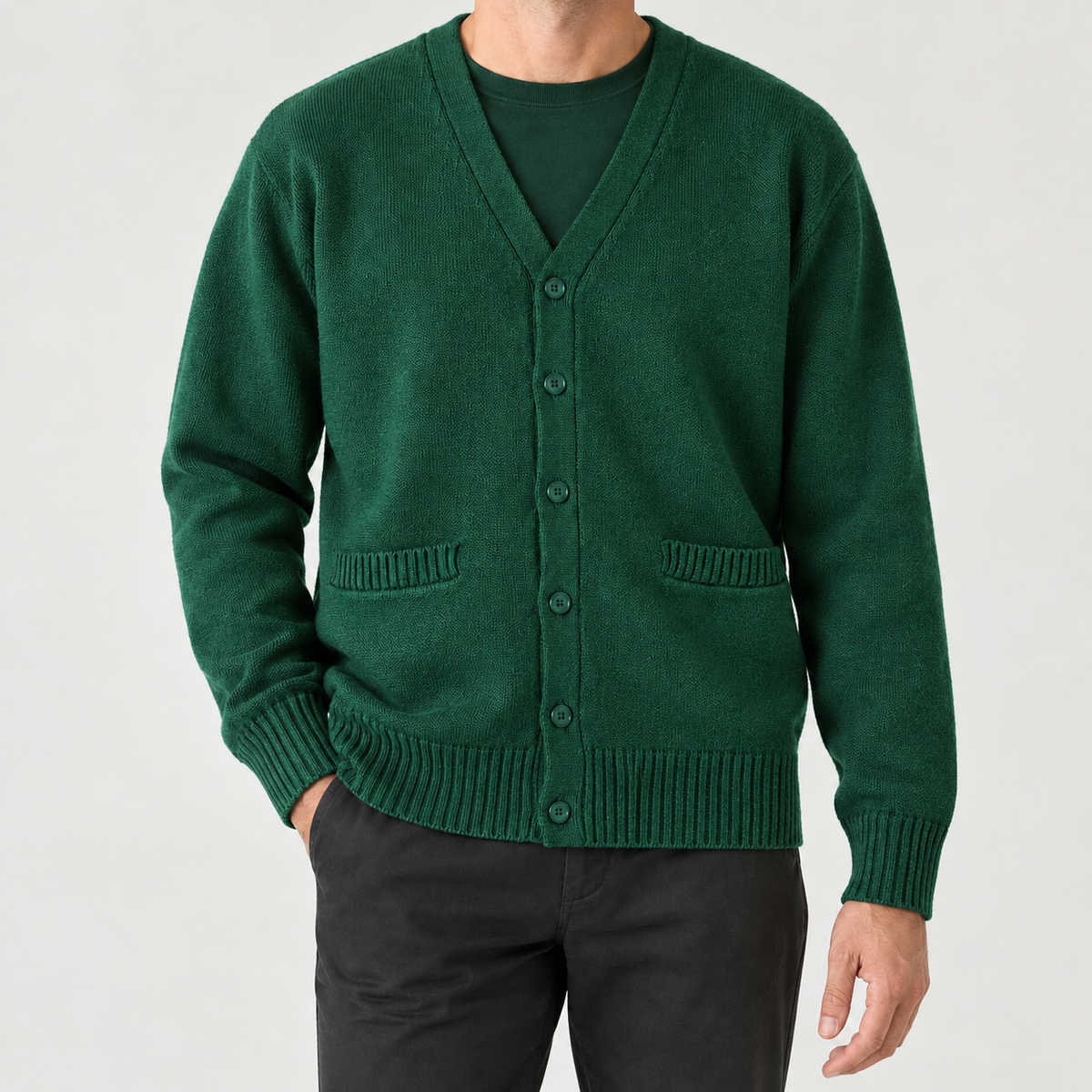 Anibal V Neck Cardigan - Dark Green