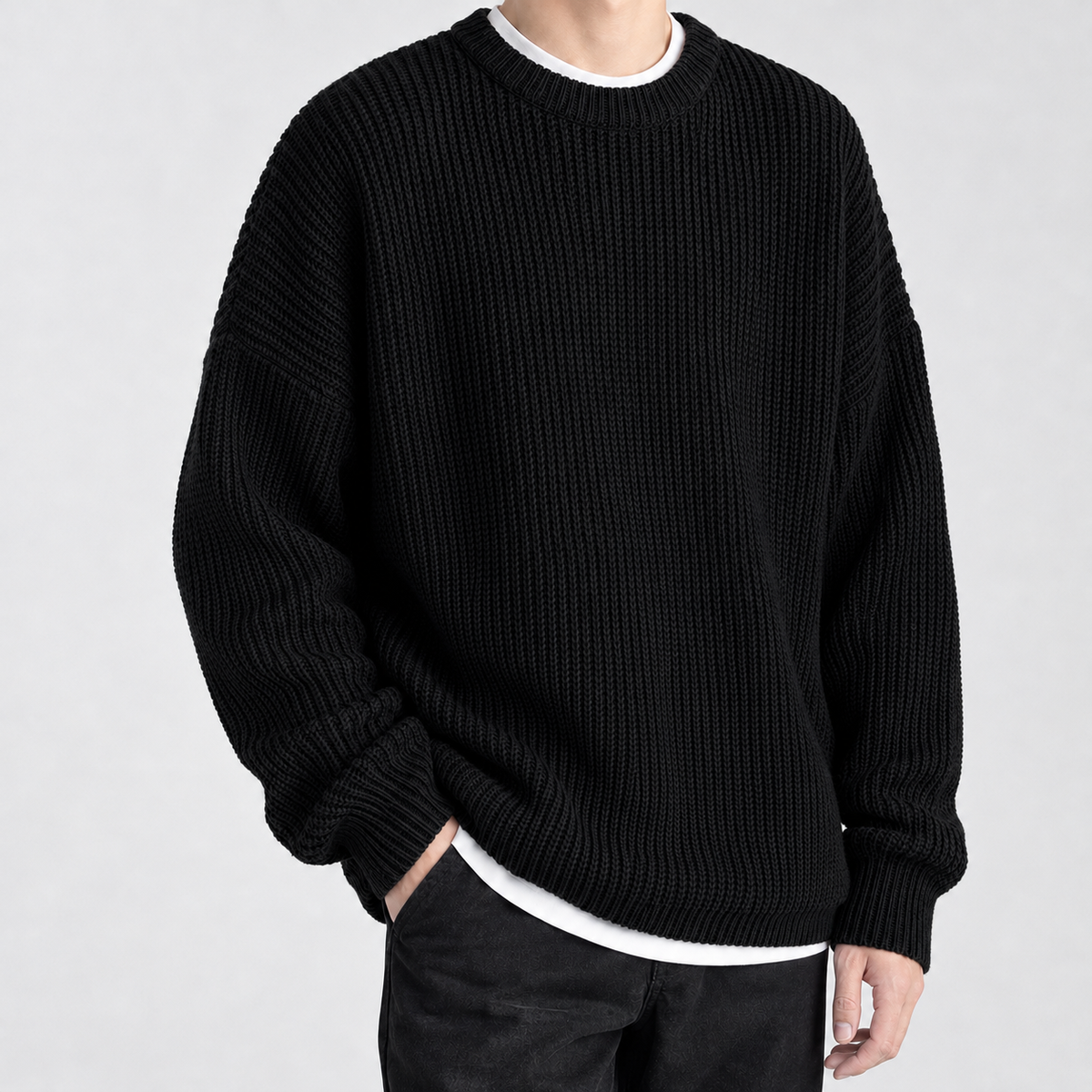 Sebastien Ribbed Crew Neck Sweater - Black