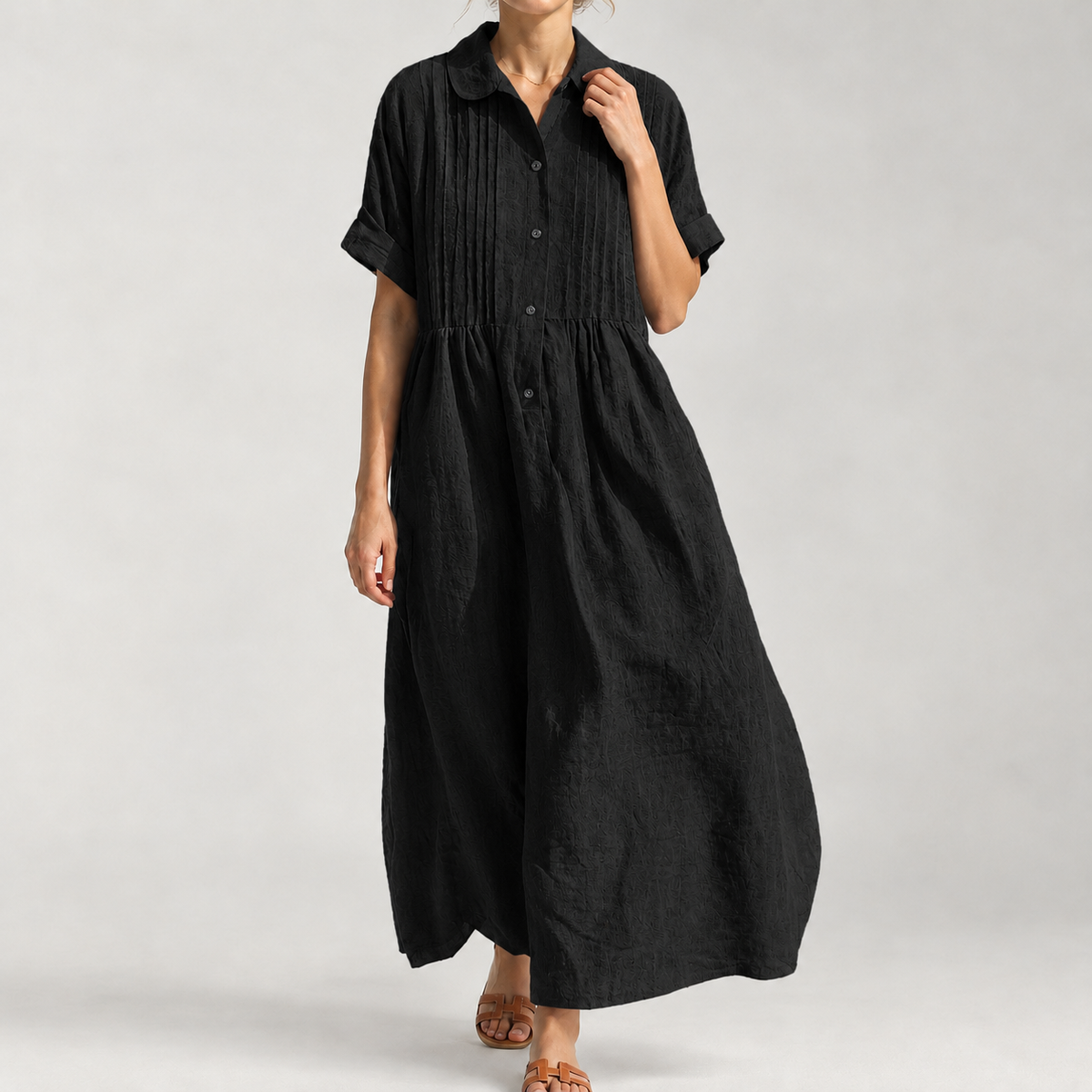 Cremilde Pintuck Maxi Dress - Black